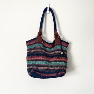 THE SAK Cambria Crochet Tote Multi-Color Stripe Boho Coastal Grandmillennial Bag